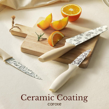 Kitchen Knife Set, 6 Floral Knives with 6 Blade Guards, 12-Piece | Stainless Steel Blades, Ceramic Nonstick Coating, Long-Lasting Sharpness, Rust-Resistant, Non-Slip, Dishwasher Safe