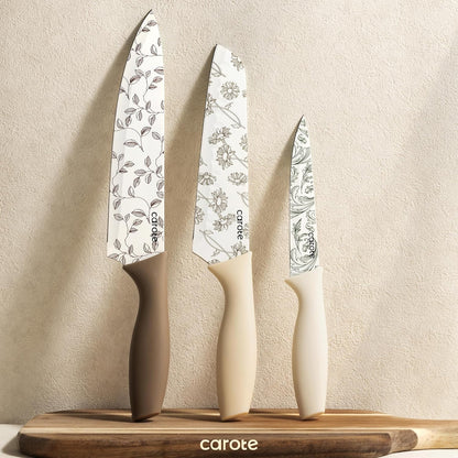 Kitchen Knife Set, 6 Floral Knives with 6 Blade Guards, 12-Piece | Stainless Steel Blades, Ceramic Nonstick Coating, Long-Lasting Sharpness, Rust-Resistant, Non-Slip, Dishwasher Safe