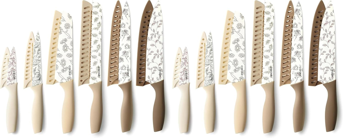 Kitchen Knife Set, 6 Floral Knives with 6 Blade Guards, 12-Piece | Stainless Steel Blades, Ceramic Nonstick Coating, Long-Lasting Sharpness, Rust-Resistant, Non-Slip, Dishwasher Safe