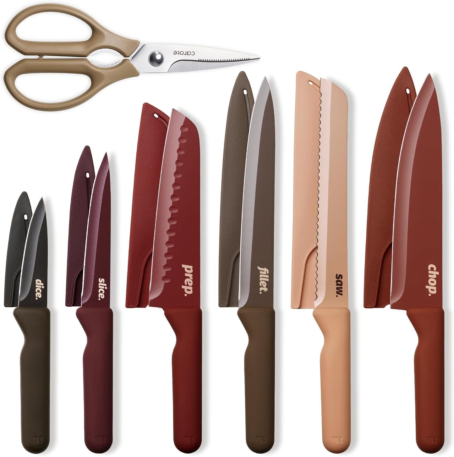 Kitchen Knife Set, 6 Floral Knives with 6 Blade Guards, 12-Piece | Stainless Steel Blades, Ceramic Nonstick Coating, Long-Lasting Sharpness, Rust-Resistant, Non-Slip, Dishwasher Safe