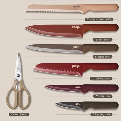 Kitchen Knife Set, 6 Floral Knives with 6 Blade Guards, 12-Piece | Stainless Steel Blades, Ceramic Nonstick Coating, Long-Lasting Sharpness, Rust-Resistant, Non-Slip, Dishwasher Safe