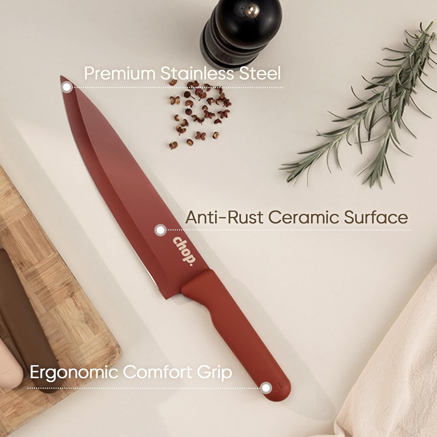Kitchen Knife Set, 6 Floral Knives with 6 Blade Guards, 12-Piece | Stainless Steel Blades, Ceramic Nonstick Coating, Long-Lasting Sharpness, Rust-Resistant, Non-Slip, Dishwasher Safe