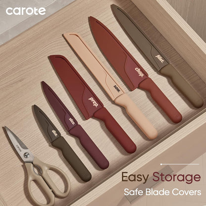 Kitchen Knife Set, 6 Floral Knives with 6 Blade Guards, 12-Piece | Stainless Steel Blades, Ceramic Nonstick Coating, Long-Lasting Sharpness, Rust-Resistant, Non-Slip, Dishwasher Safe