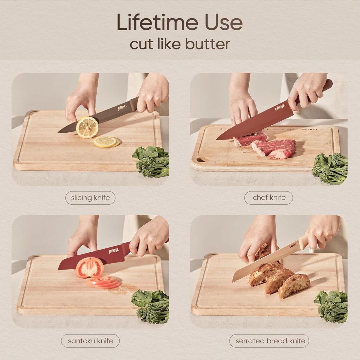 Kitchen Knife Set, 6 Floral Knives with 6 Blade Guards, 12-Piece | Stainless Steel Blades, Ceramic Nonstick Coating, Long-Lasting Sharpness, Rust-Resistant, Non-Slip, Dishwasher Safe
