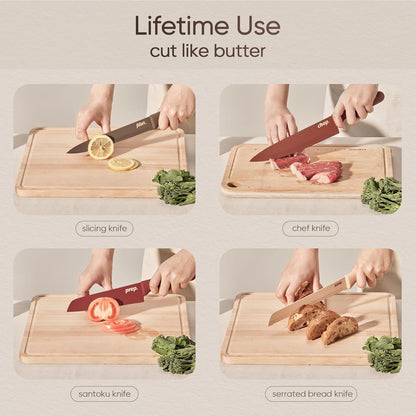 Kitchen Knife Set, 6 Floral Knives with 6 Blade Guards, 12-Piece | Stainless Steel Blades, Ceramic Nonstick Coating, Long-Lasting Sharpness, Rust-Resistant, Non-Slip, Dishwasher Safe