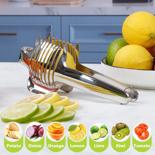 Tomato Slicer Lemon Cutter Holder for Slicing, Stainless Steel Onion Slicer Holder for Slicing, Vegetable Cutter for Tomato, Lemon