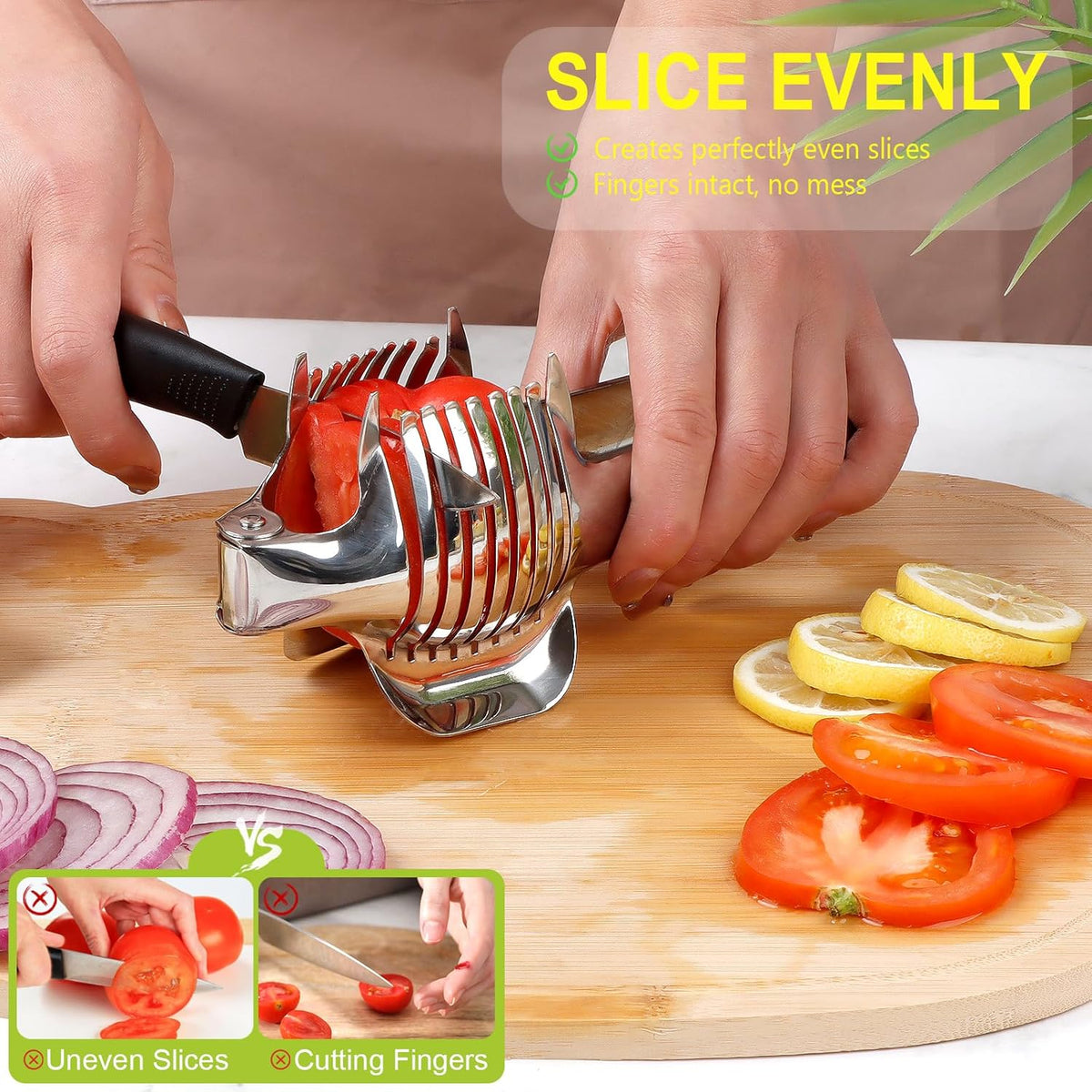 Tomato Slicer Lemon Cutter Holder for Slicing, Stainless Steel Onion Slicer Holder for Slicing, Vegetable Cutter for Tomato, Lemon