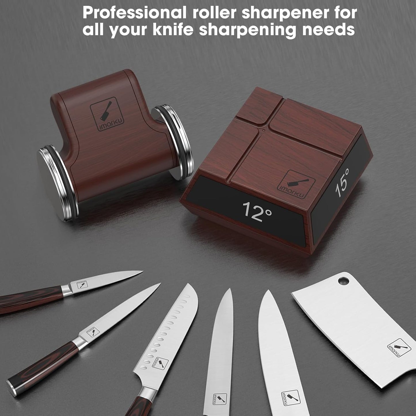 Rolling Knife Sharpener,Magnetic 4-Angle Knife Sharpening Tool,Gift | Dual Replaceable 2 Diamond Discs(400&1000 grit),Safe Downward Blade Design,Durable ABS Body, Easy Rolling Operation