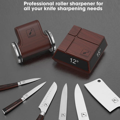 Rolling Knife Sharpener,Magnetic 4-Angle Knife Sharpening Tool,Gift | Dual Replaceable 2 Diamond Discs(400&1000 grit),Safe Downward Blade Design,Durable ABS Body, Easy Rolling Operation