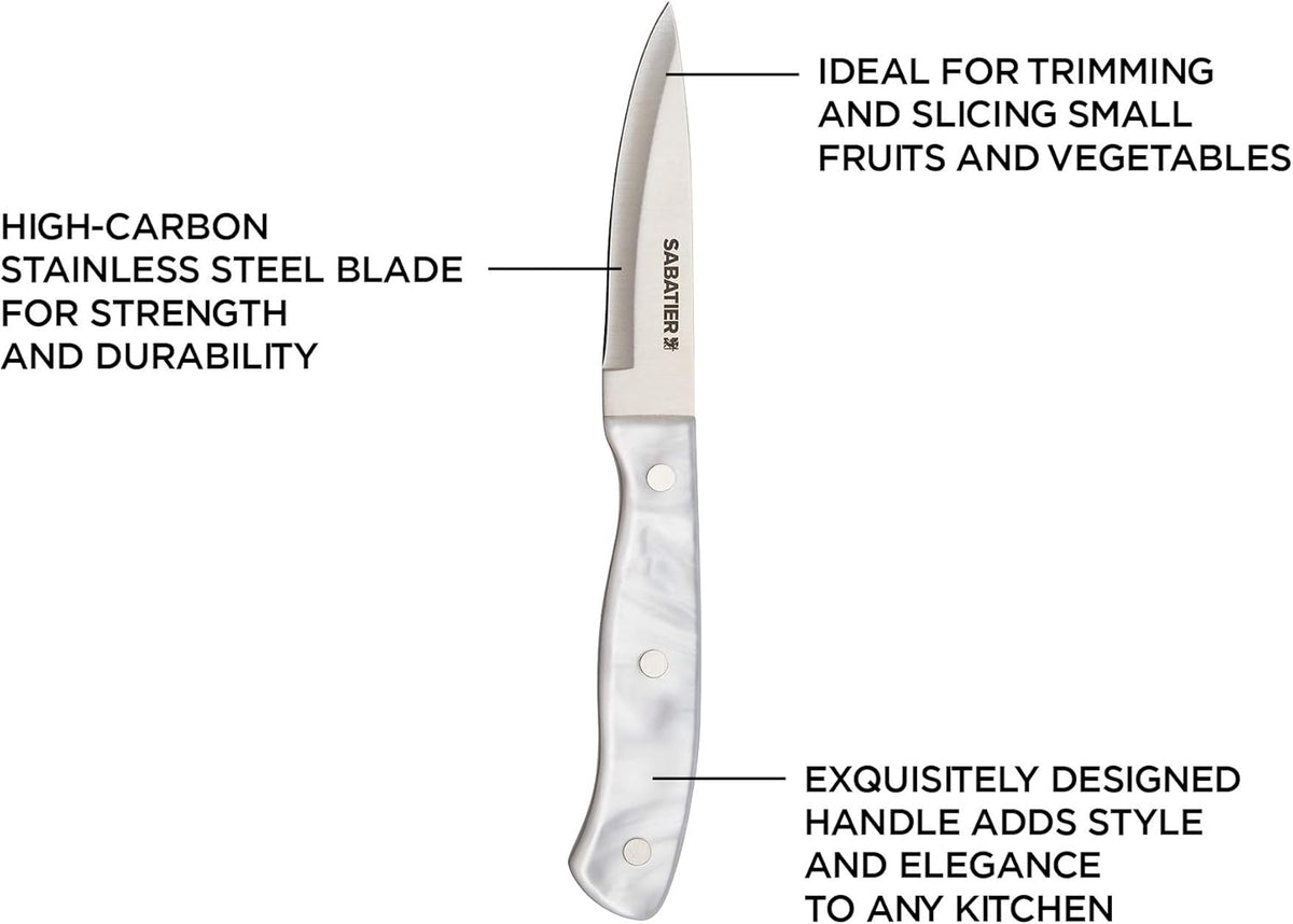 Triple Riveted Paring Knife, 3.5-Inch, High-Carbon Stainless Steel, Razor-Sharp Kitchen Knife to Cut Fruit, Vegetables and more, White