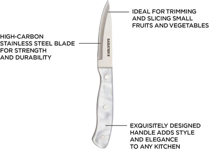 Triple Riveted Paring Knife, 3.5-Inch, High-Carbon Stainless Steel, Razor-Sharp Kitchen Knife to Cut Fruit, Vegetables and more, White