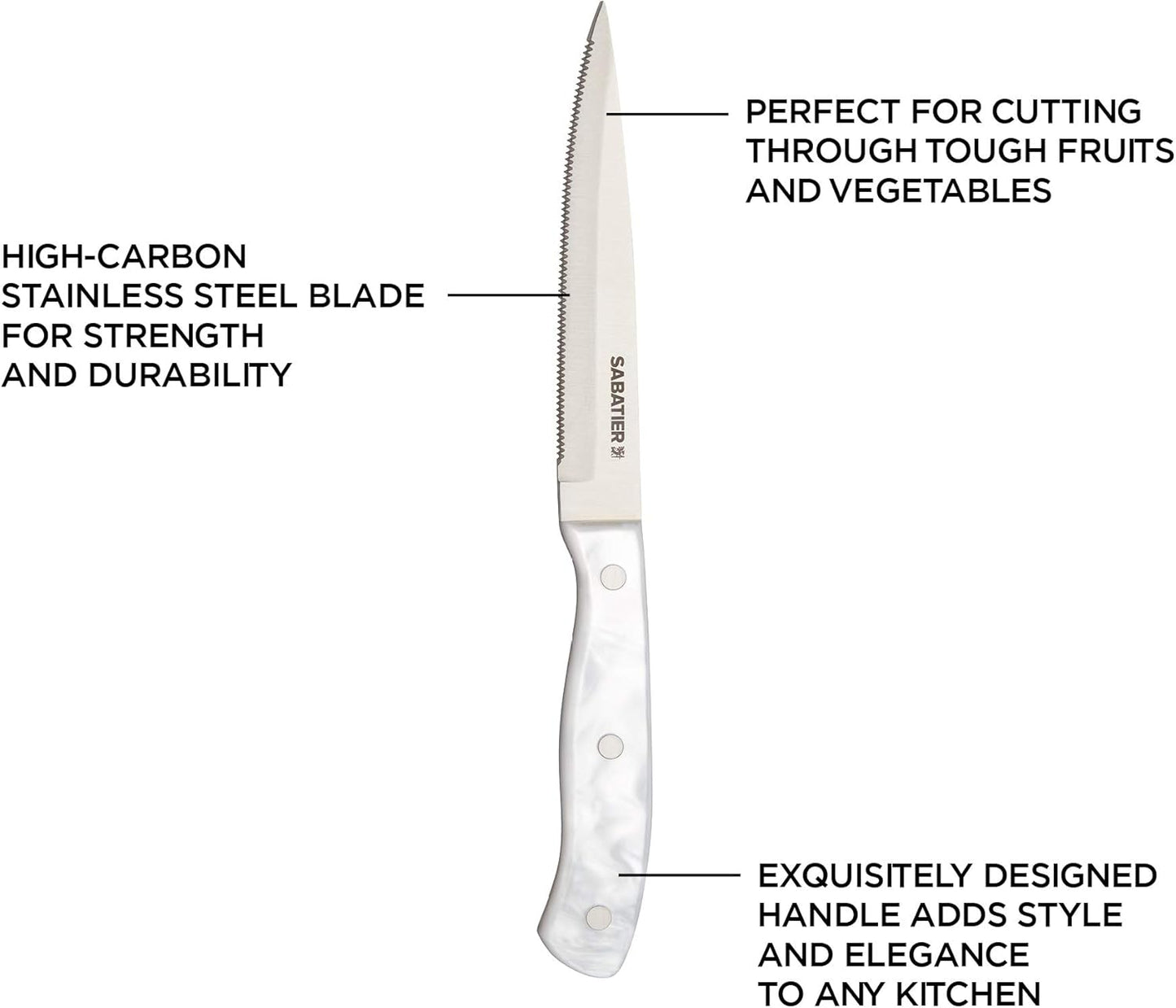 Triple Riveted Paring Knife, 3.5-Inch, High-Carbon Stainless Steel, Razor-Sharp Kitchen Knife to Cut Fruit, Vegetables and more, White