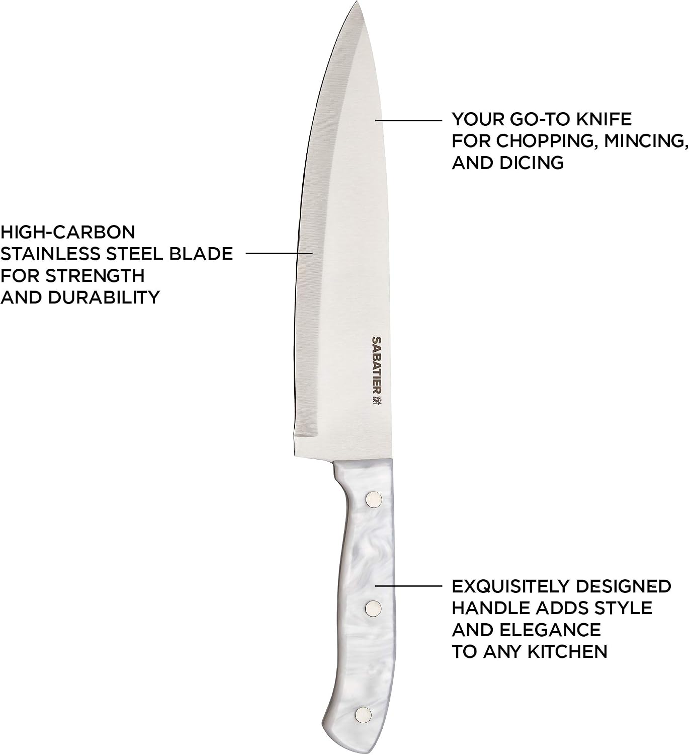 Triple Riveted Paring Knife, 3.5-Inch, High-Carbon Stainless Steel, Razor-Sharp Kitchen Knife to Cut Fruit, Vegetables and more, White