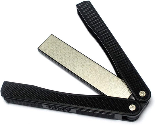 400/600 Grit Pocket Knife Sharpener, Black, Foldable | Folding Diamond Knife Sharpener, Double-Sided Sharpening Stone, For Outdoor Camping Garden Kitchen