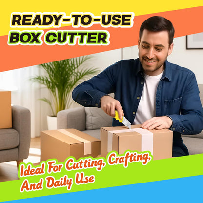 4 Pack Folding Utility Knife, Razor Knife for Cardboard, Box Cutter | Work knife cuts cardboard, carpet and plastic, Razor knife with pocket clip stays handy for packing, moving and DIY tasks