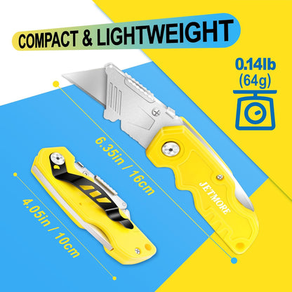 4 Pack Folding Utility Knife, Razor Knife for Cardboard, Box Cutter | Work knife cuts cardboard, carpet and plastic, Razor knife with pocket clip stays handy for packing, moving and DIY tasks