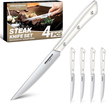 Steak Knife Set, Steak Knives Set of 4 Japanese Stainless Steel | Ultra Sharp Blades, Japanese Stainless Steel, Dishwasher Safe, Premium Gifts for Men and Women