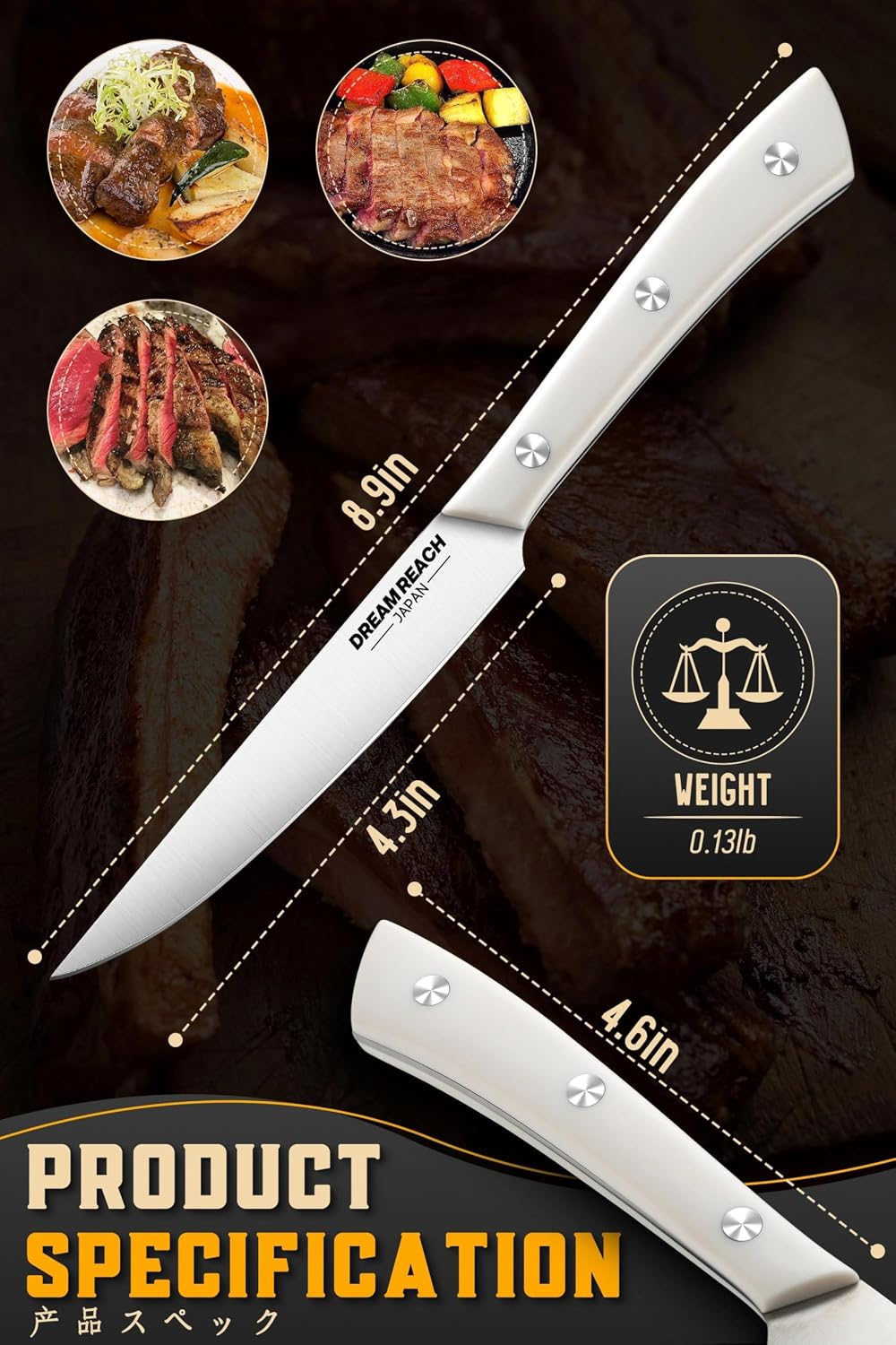 Steak Knife Set, Steak Knives Set of 4 Japanese Stainless Steel | Ultra Sharp Blades, Japanese Stainless Steel, Dishwasher Safe, Premium Gifts for Men and Women