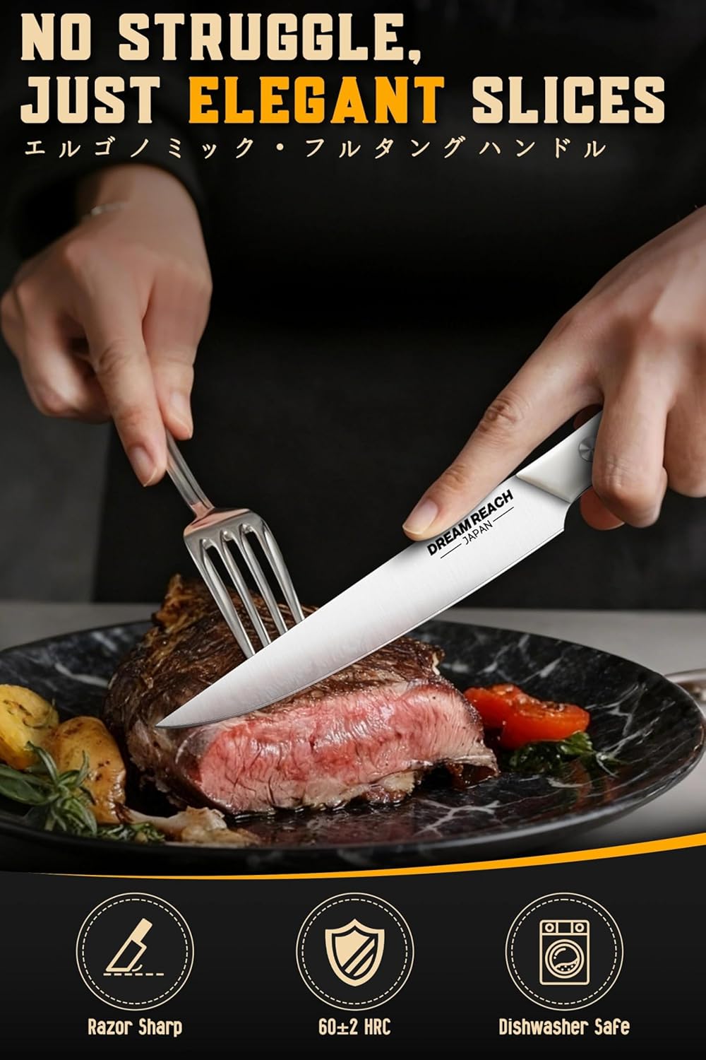Steak Knife Set, Steak Knives Set of 4 Japanese Stainless Steel | Ultra Sharp Blades, Japanese Stainless Steel, Dishwasher Safe, Premium Gifts for Men and Women