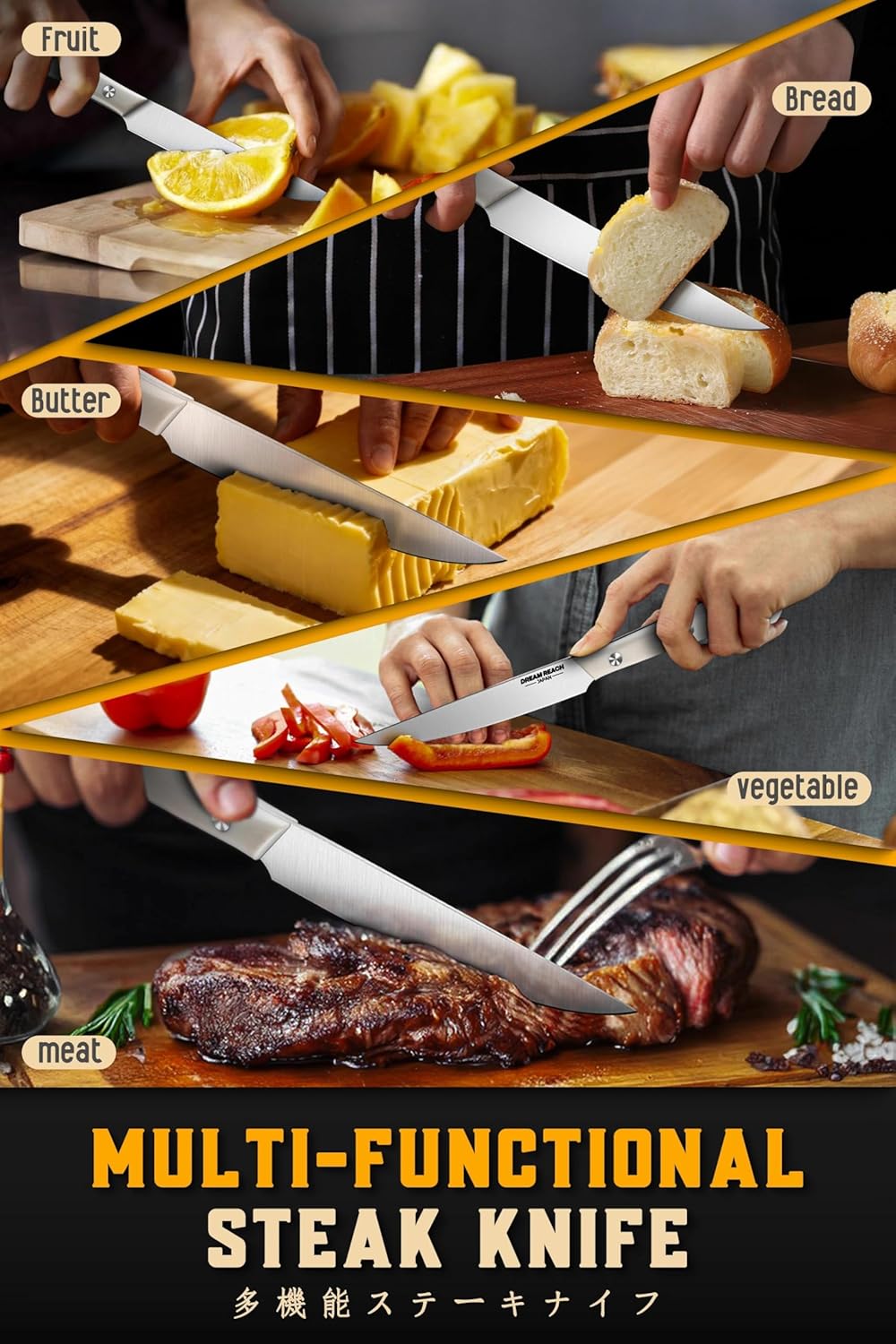 Steak Knife Set, Steak Knives Set of 4 Japanese Stainless Steel | Ultra Sharp Blades, Japanese Stainless Steel, Dishwasher Safe, Premium Gifts for Men and Women