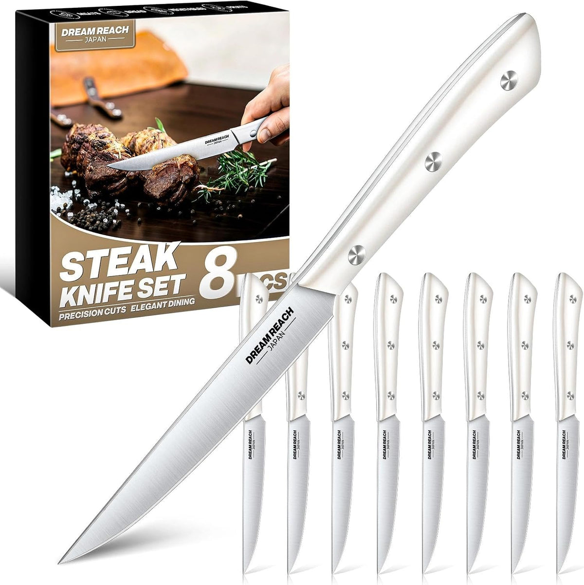 Steak Knife Set, Steak Knives Set of 4 Japanese Stainless Steel | Ultra Sharp Blades, Japanese Stainless Steel, Dishwasher Safe, Premium Gifts for Men and Women
