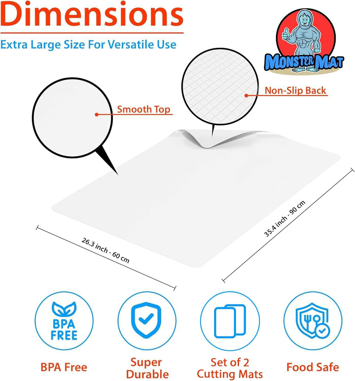 Extra Large Flexible Kitchen Mat – 23.4" x 35.6" x 0.08" – Ultra Thin Chopping Board, durable, Non-Slip, and Versatile Kitchen Extra Large Cutting Board and Craft Cutting Mat (1)