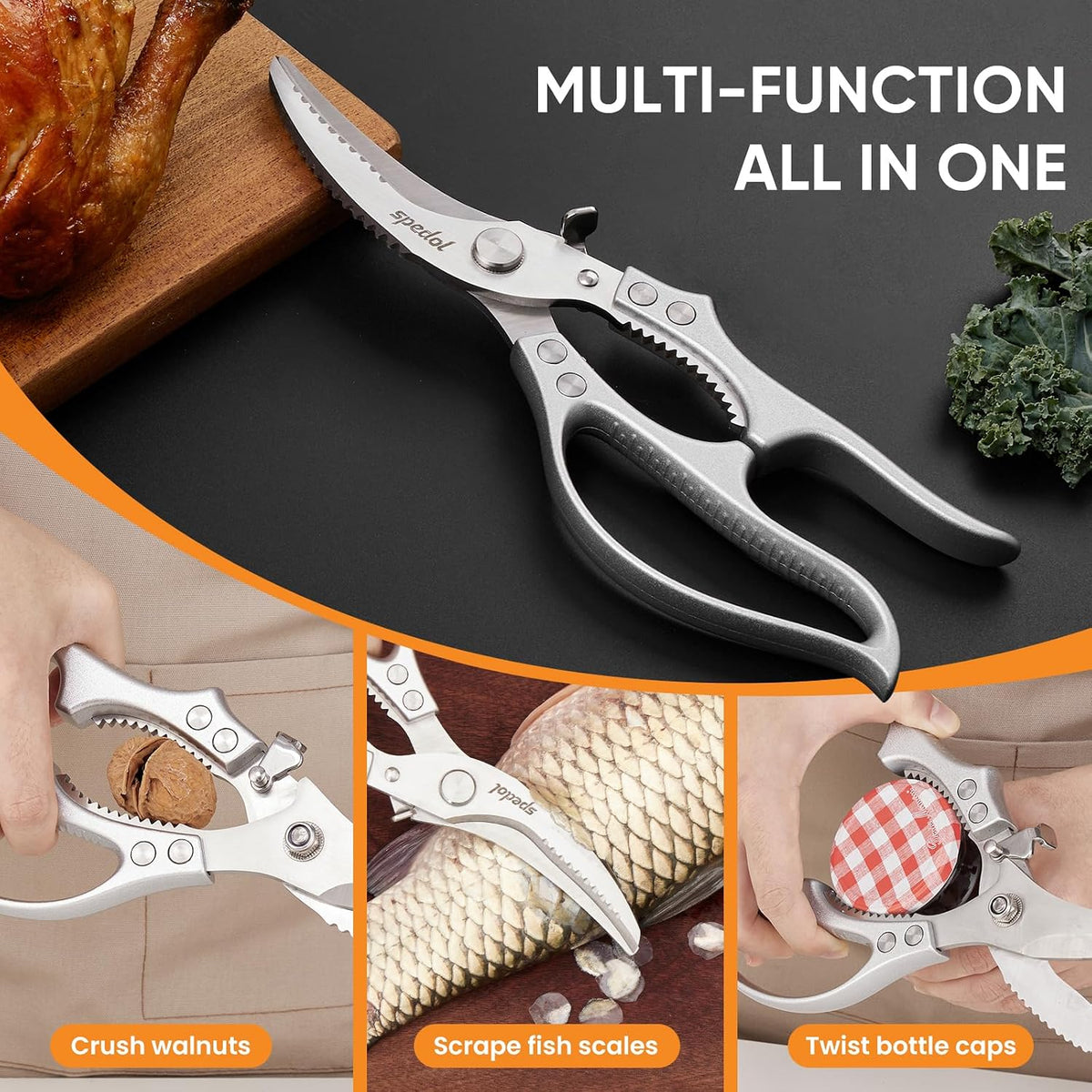 Kitchen Scissors Food Cutting: Heavy Duty Poultry Meat Shears | Stainless Steel All Purpose for Home Cooking & Restaurant