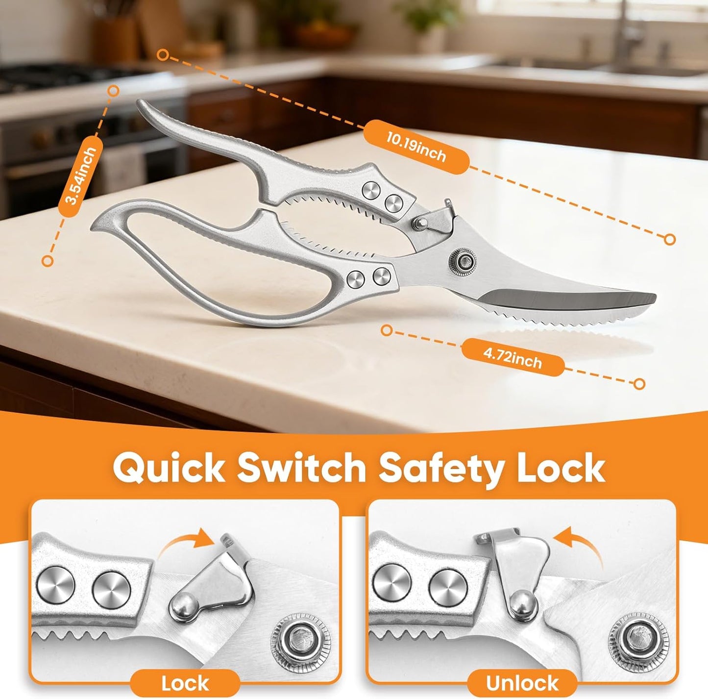 Kitchen Scissors Food Cutting: Heavy Duty Poultry Meat Shears | Stainless Steel All Purpose for Home Cooking & Restaurant