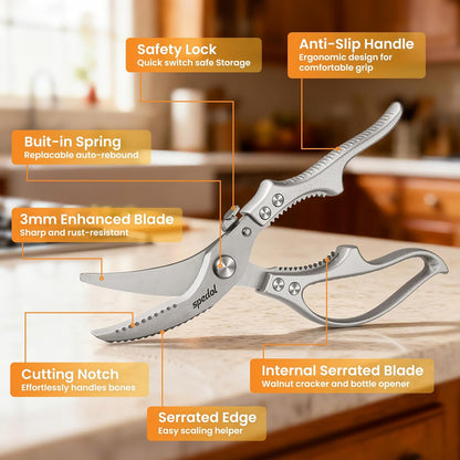 Kitchen Scissors Food Cutting: Heavy Duty Poultry Meat Shears | Stainless Steel All Purpose for Home Cooking & Restaurant