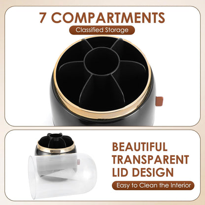 360° Rotation Silverware Organizer for Kitchen Counter,Utensil Holder Caddy Silverware Caddy Holder for Party,Spoon and Fork Organizer,7 Slots and Intermediate Drainage Device with Cover