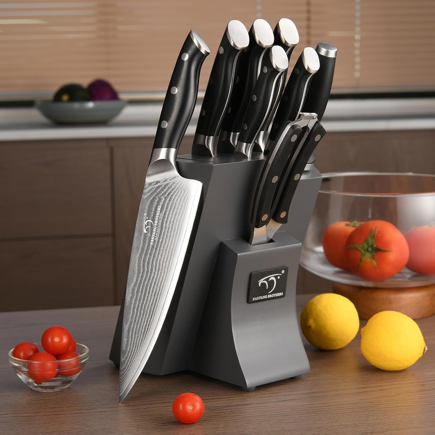 9 Pieces Damascus Kitchen Knife Sets with 67-Layer Japanese Damascus Steel, ABS Ergonomic Handle, Professional Ultra Sharp Knife Sets for Chefs with Beechwood Block