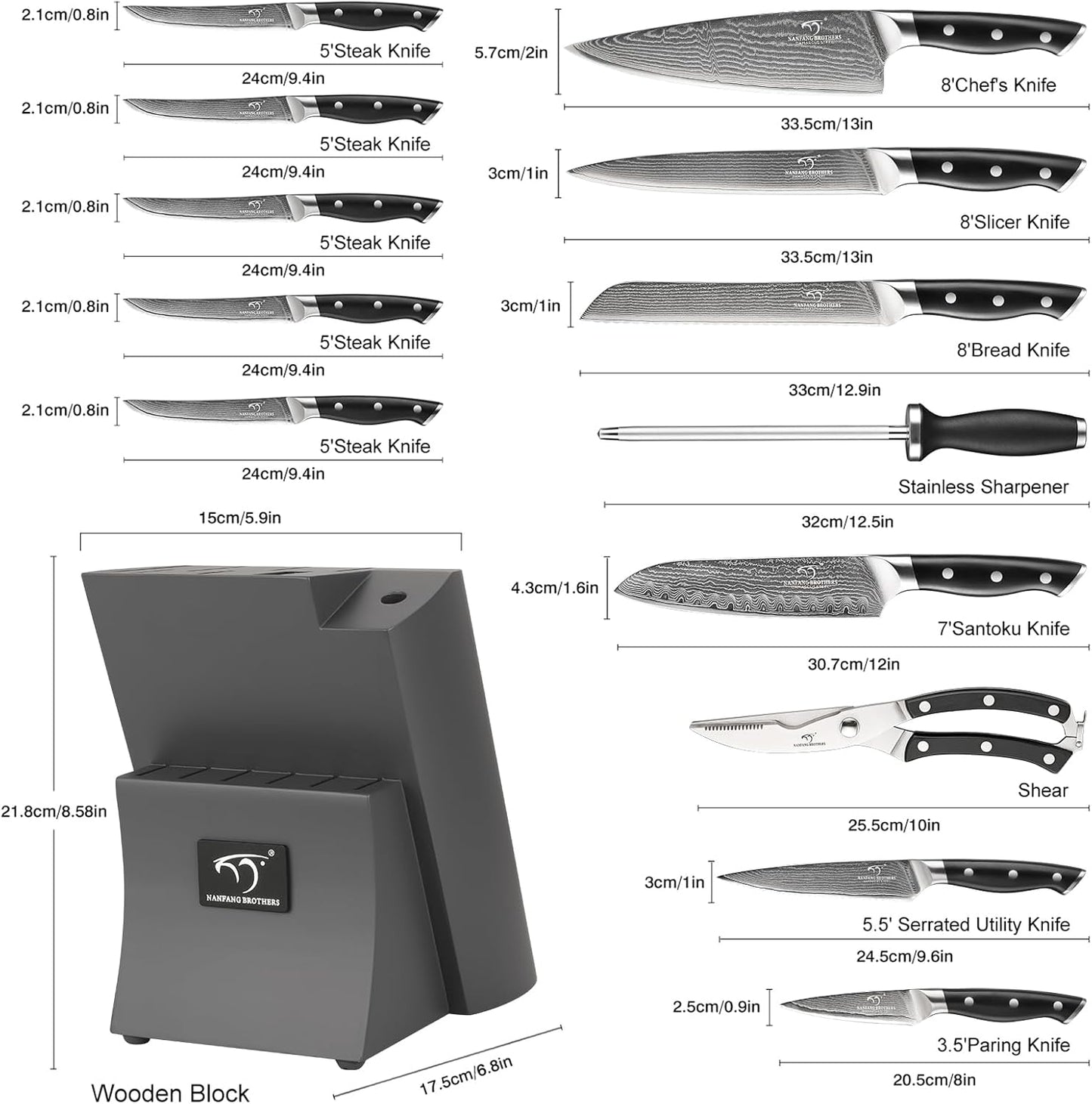 9 Pieces Damascus Kitchen Knife Sets with 67-Layer Japanese Damascus Steel, ABS Ergonomic Handle, Professional Ultra Sharp Knife Sets for Chefs with Beechwood Block