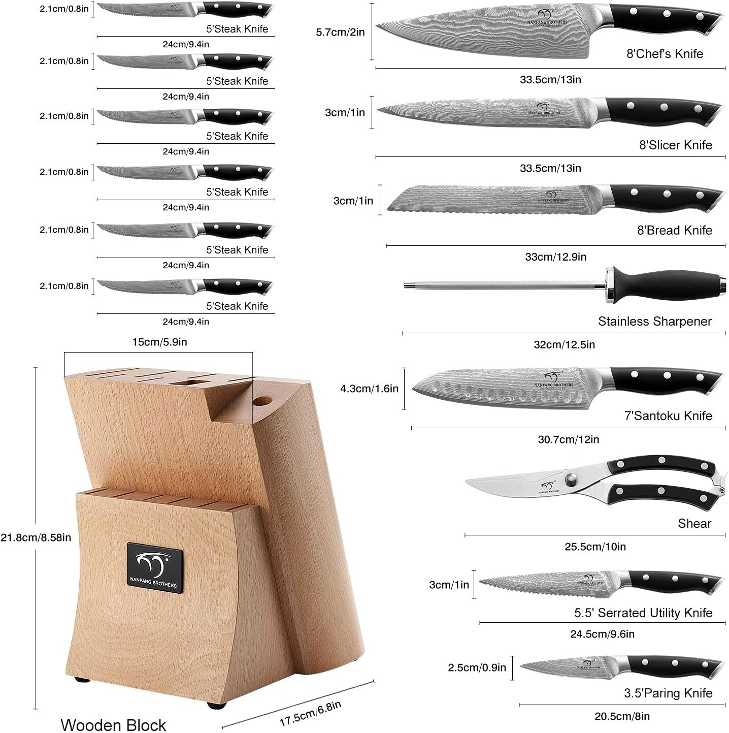 9 Pieces Damascus Kitchen Knife Sets with 67-Layer Japanese Damascus Steel, ABS Ergonomic Handle, Professional Ultra Sharp Knife Sets for Chefs with Beechwood Block