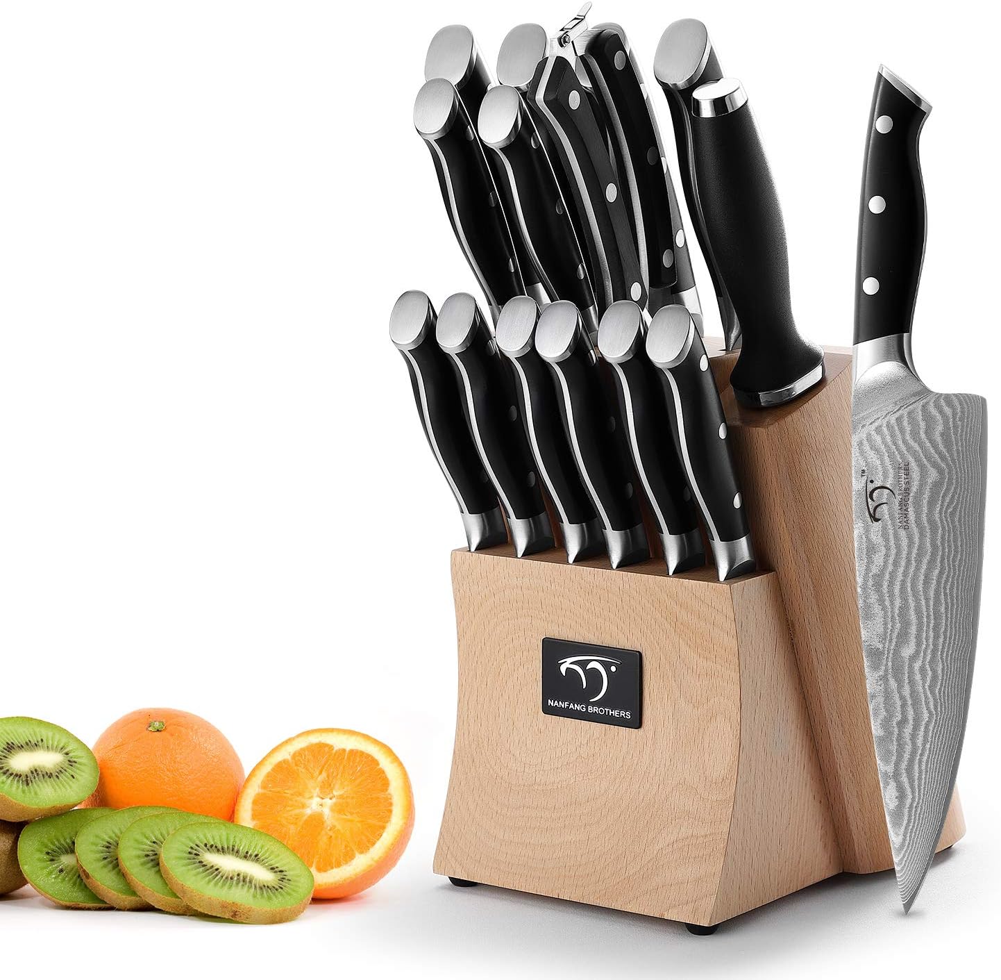 9 Pieces Damascus Kitchen Knife Sets with 67-Layer Japanese Damascus Steel, ABS Ergonomic Handle, Professional Ultra Sharp Knife Sets for Chefs with Beechwood Block