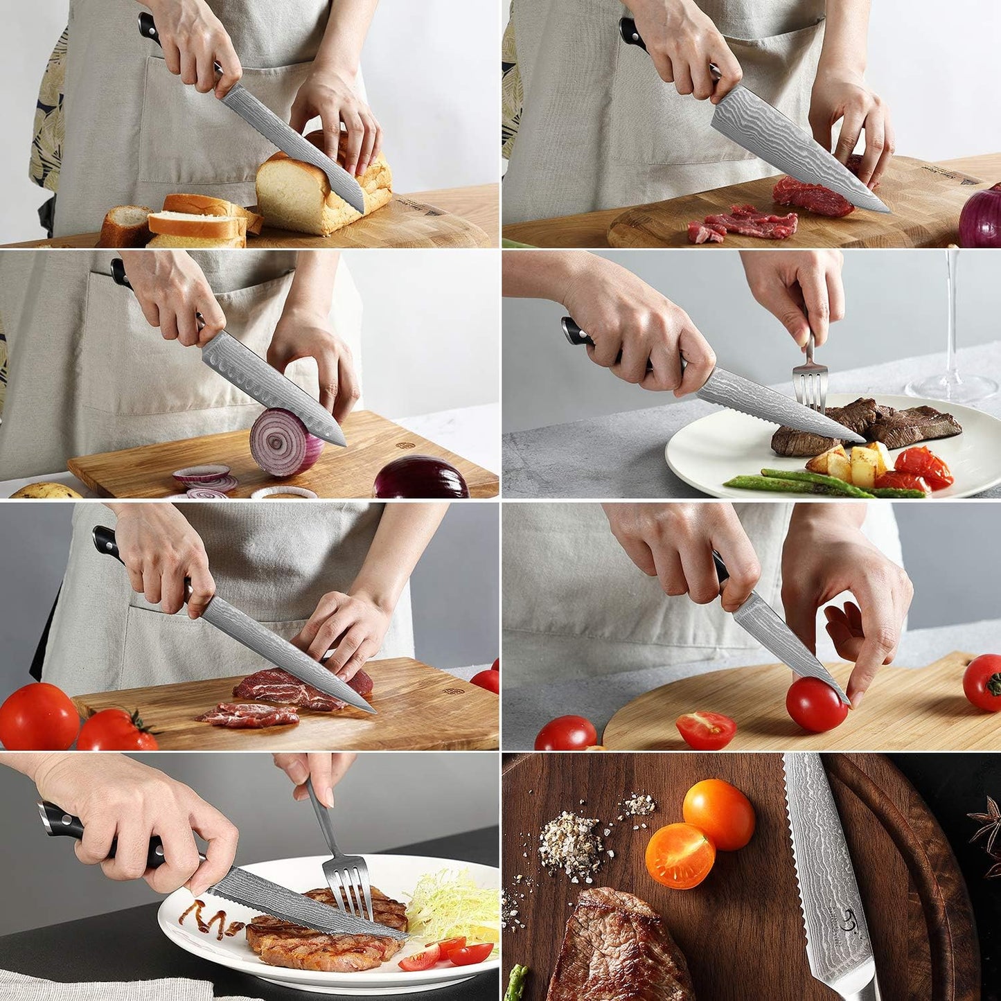 9 Pieces Damascus Kitchen Knife Sets with 67-Layer Japanese Damascus Steel, ABS Ergonomic Handle, Professional Ultra Sharp Knife Sets for Chefs with Beechwood Block