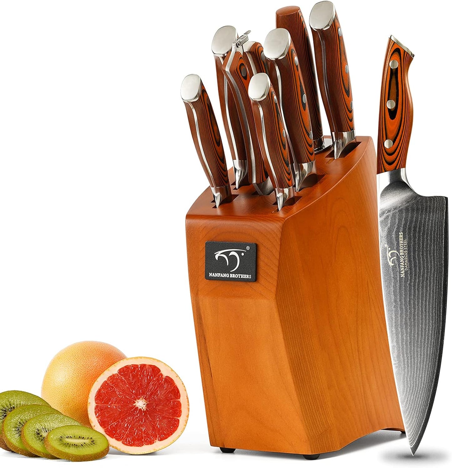 9 Pieces Damascus Kitchen Knife Sets with 67-Layer Japanese Damascus Steel, ABS Ergonomic Handle, Professional Ultra Sharp Knife Sets for Chefs with Beechwood Block