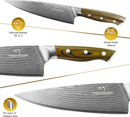 9 Pieces Damascus Kitchen Knife Sets with 67-Layer Japanese Damascus Steel, ABS Ergonomic Handle, Professional Ultra Sharp Knife Sets for Chefs with Beechwood Block