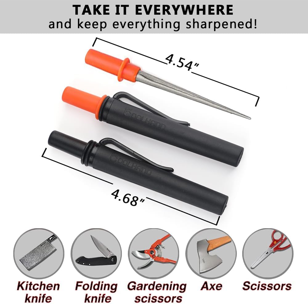 4.5" Tapered Diamond Knife Sharpener Rod with Fish Hook, Gut Hook and Needle Sharpener, Grit 320/600, 2 Packs with Fine and Coarse grits, Easy to Carry, Serrated knife sharpener