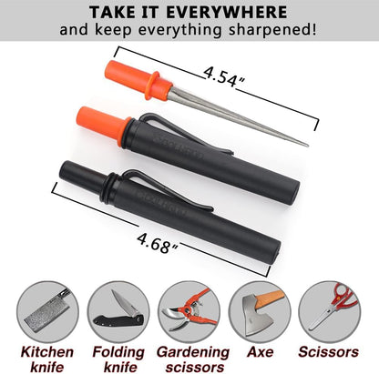 4.5" Tapered Diamond Knife Sharpener Rod with Fish Hook, Gut Hook and Needle Sharpener, Grit 320/600, 2 Packs with Fine and Coarse grits, Easy to Carry, Serrated knife sharpener