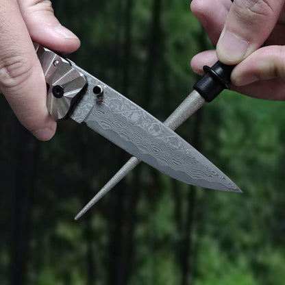 4.5" Tapered Diamond Knife Sharpener Rod with Fish Hook, Gut Hook and Needle Sharpener, Grit 320/600, 2 Packs with Fine and Coarse grits, Easy to Carry, Serrated knife sharpener