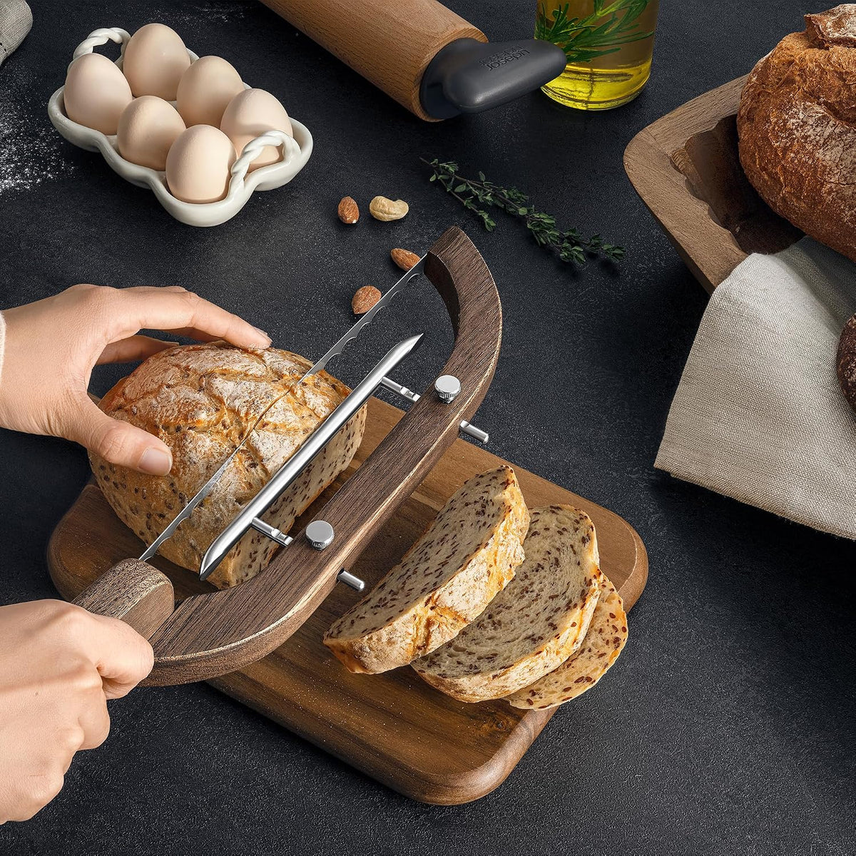 Adjustable Bread Bow Knife for Perfect Slices, Premium Wooden Frame, Tool-Free Blade Replacement, Multi-Thickness Cutter for Homemade Bread, Sourdough, Bagels, Loaves - Australian Mountain Ash