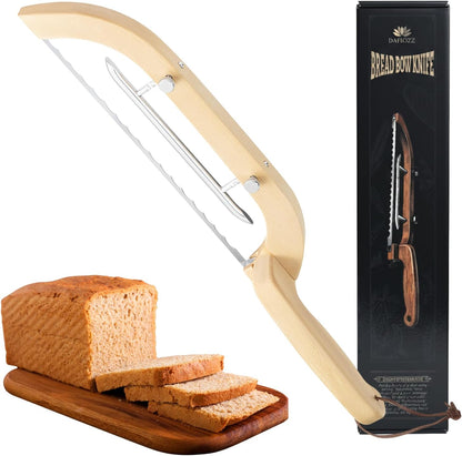 Adjustable Bread Bow Knife for Perfect Slices, Premium Wooden Frame, Tool-Free Blade Replacement, Multi-Thickness Cutter for Homemade Bread, Sourdough, Bagels, Loaves - Australian Mountain Ash