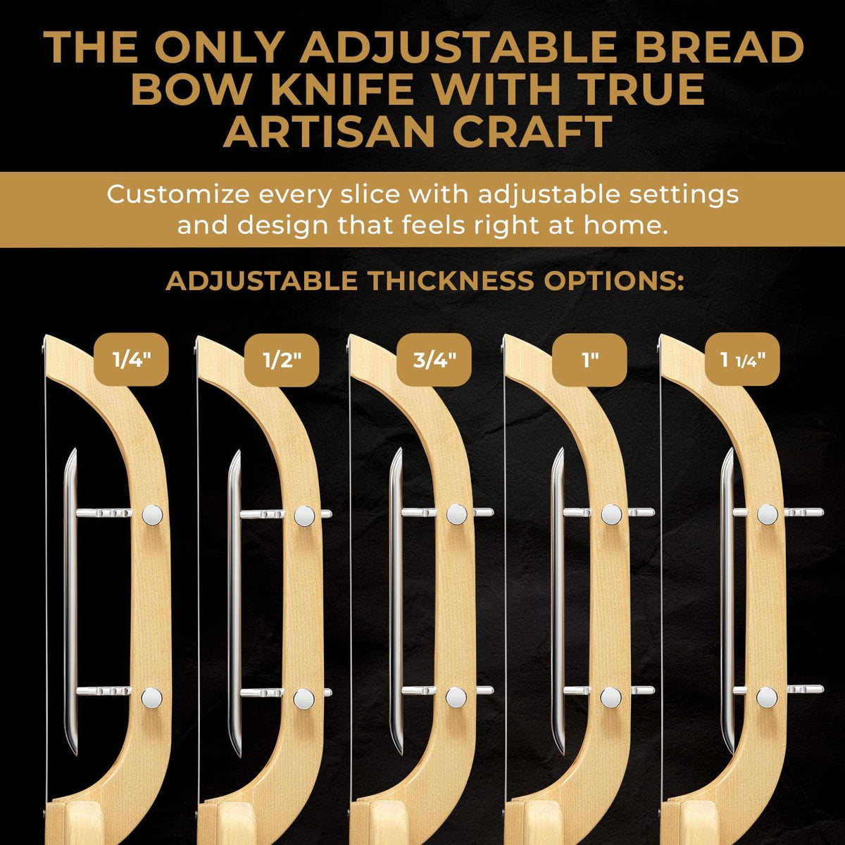 Adjustable Bread Bow Knife for Perfect Slices, Premium Wooden Frame, Tool-Free Blade Replacement, Multi-Thickness Cutter for Homemade Bread, Sourdough, Bagels, Loaves - Australian Mountain Ash