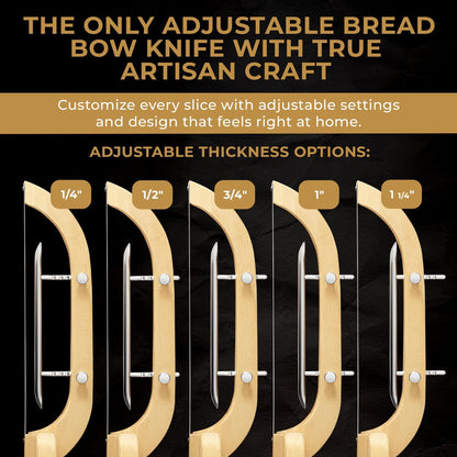 Adjustable Bread Bow Knife for Perfect Slices, Premium Wooden Frame, Tool-Free Blade Replacement, Multi-Thickness Cutter for Homemade Bread, Sourdough, Bagels, Loaves - Australian Mountain Ash