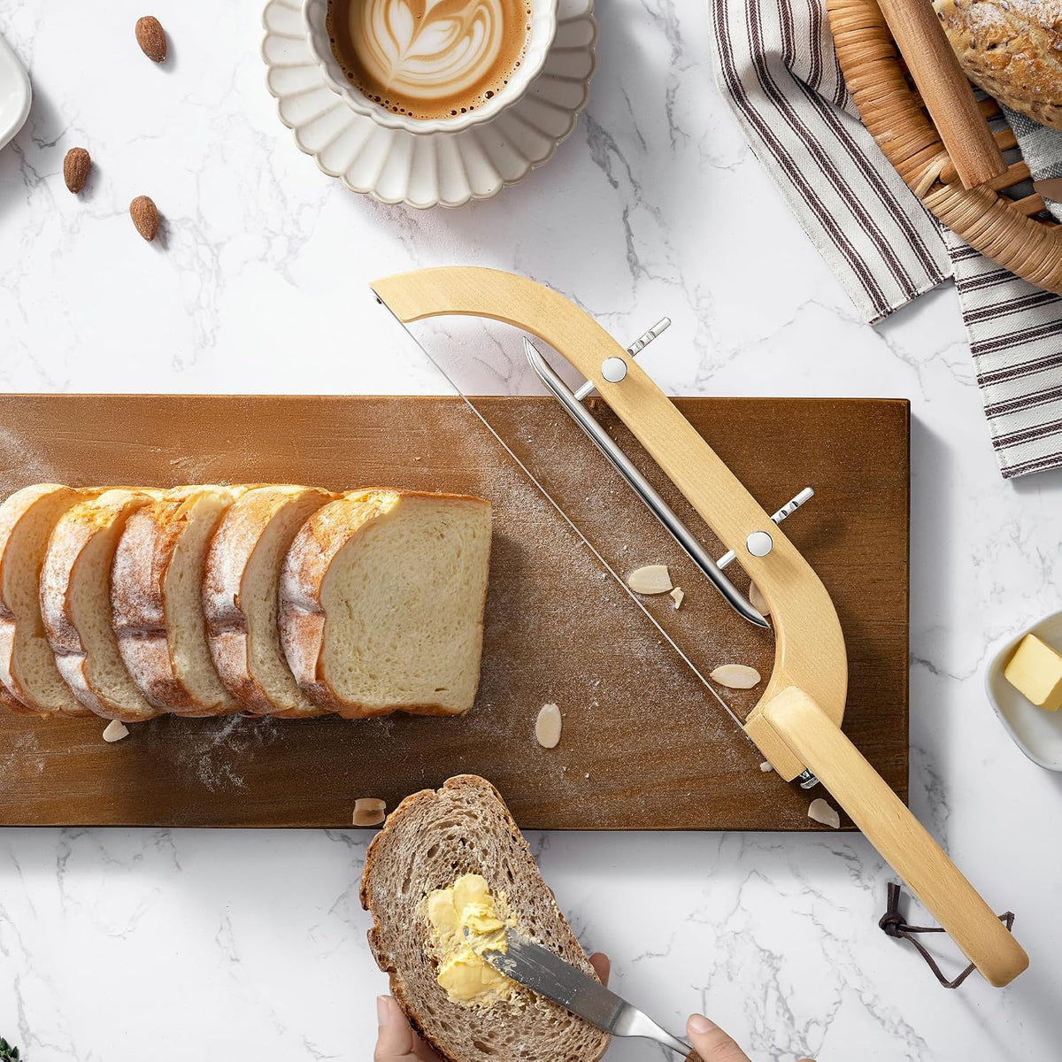 Adjustable Bread Bow Knife for Perfect Slices, Premium Wooden Frame, Tool-Free Blade Replacement, Multi-Thickness Cutter for Homemade Bread, Sourdough, Bagels, Loaves - Australian Mountain Ash