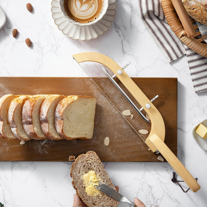 Adjustable Bread Bow Knife for Perfect Slices, Premium Wooden Frame, Tool-Free Blade Replacement, Multi-Thickness Cutter for Homemade Bread, Sourdough, Bagels, Loaves - Australian Mountain Ash