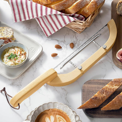 Adjustable Bread Bow Knife for Perfect Slices, Premium Wooden Frame, Tool-Free Blade Replacement, Multi-Thickness Cutter for Homemade Bread, Sourdough, Bagels, Loaves - Australian Mountain Ash
