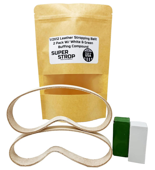 1/2X12 Inch 2 Pack Leather Honing Polishing Belt with White and Green Compound Fits Original Work Sharp