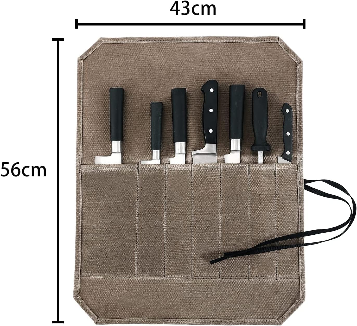 Waxed Canvas Chef Knife Roll Bag Case,Heavy Duty Knife Roll Bag Storage Knife Cutlery Tool Bag Case with 6 Slots Knife Cultery Carrier For Chefs