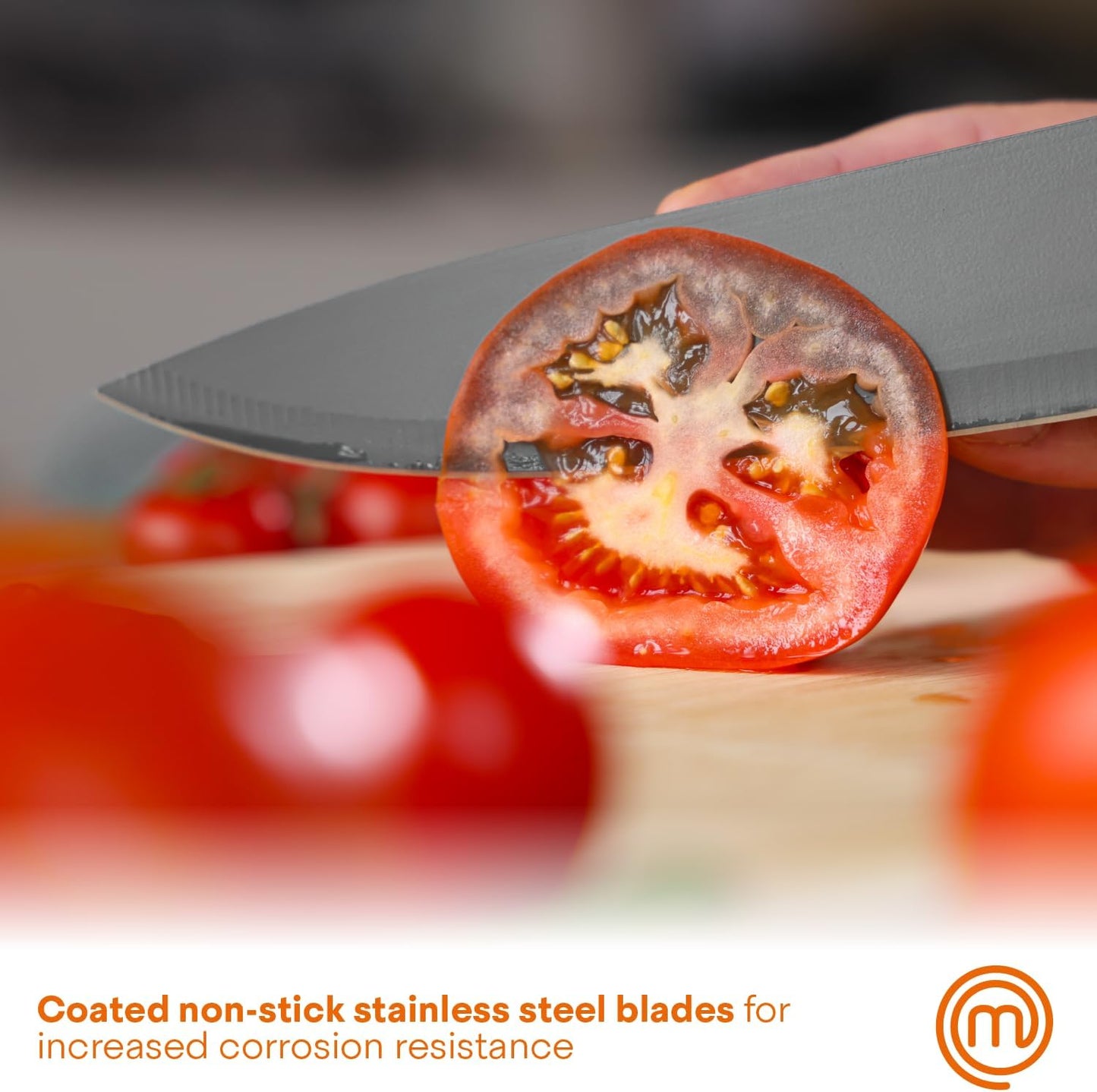 Knife Set with Block, 6 Kitchen Knives and a Universal Knife Holder, Extra Sharp Stainless Steel Blades for Precise Cutting with Non Stick Coating & Soft Touch Easy Grip Handles, Black